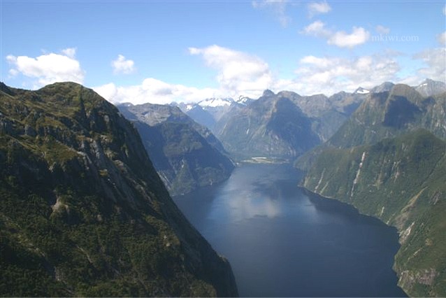 AERIAL VIEW OF THE MILFORD SOUND, NEW ZEALAND 